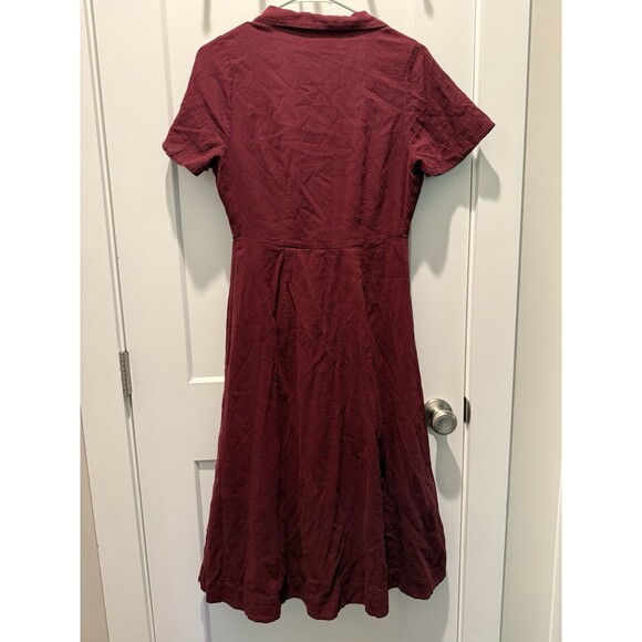 Madewell Women's Crinkle Cotton Midi Button-Front Cabernet Red Dress 6 Small - Picture 7 of 7